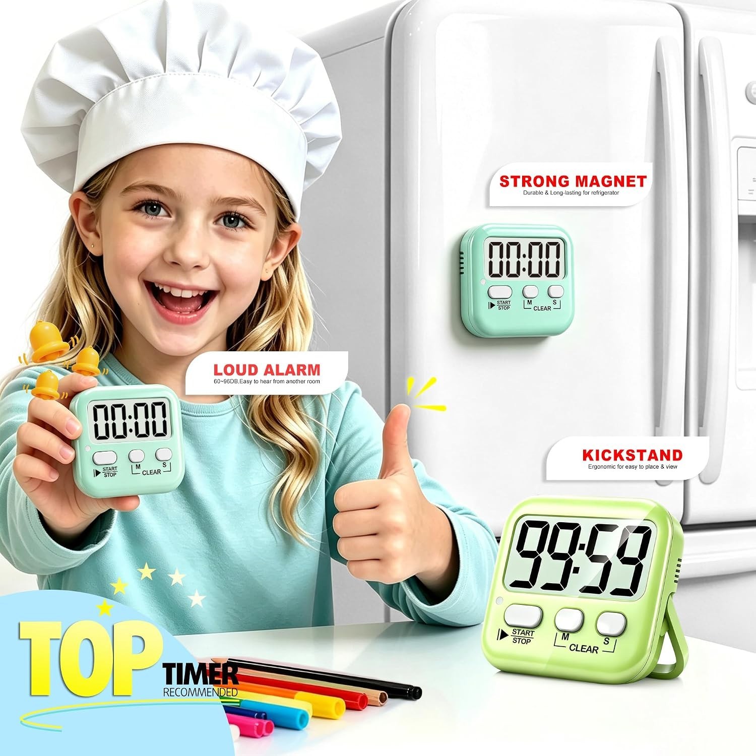 Cute Macaron Digital Timer Set - 2 Magnetic Kitchen & Classroom Countdown Timers