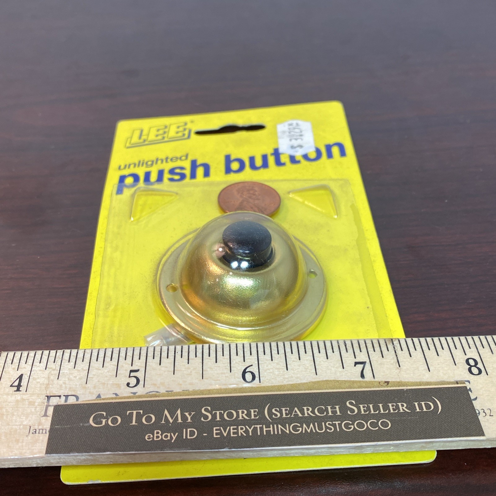 Lee Unlighted Gold Brass Electric Doorbell Wired Black Push Button 16 Volt 1.75”