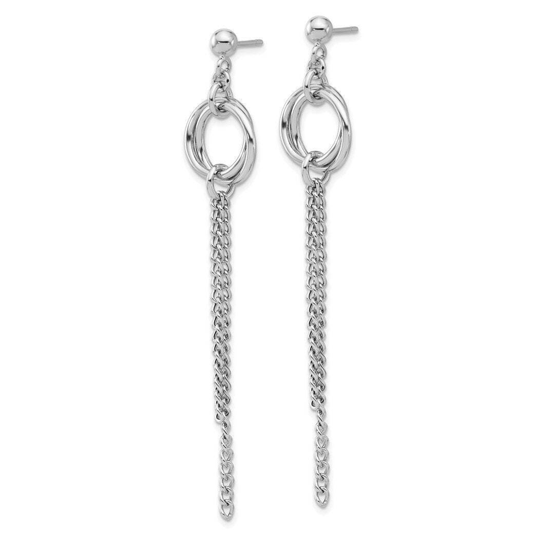 925 Sterling Silver Rhodium Plated Polished Circle Drop Chain Post Earrings -