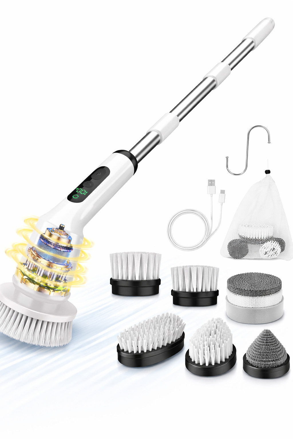 Electric Spin Scrubber Cordless Bathroom Cleaning Brush Shower Tile Tub 3 Heads