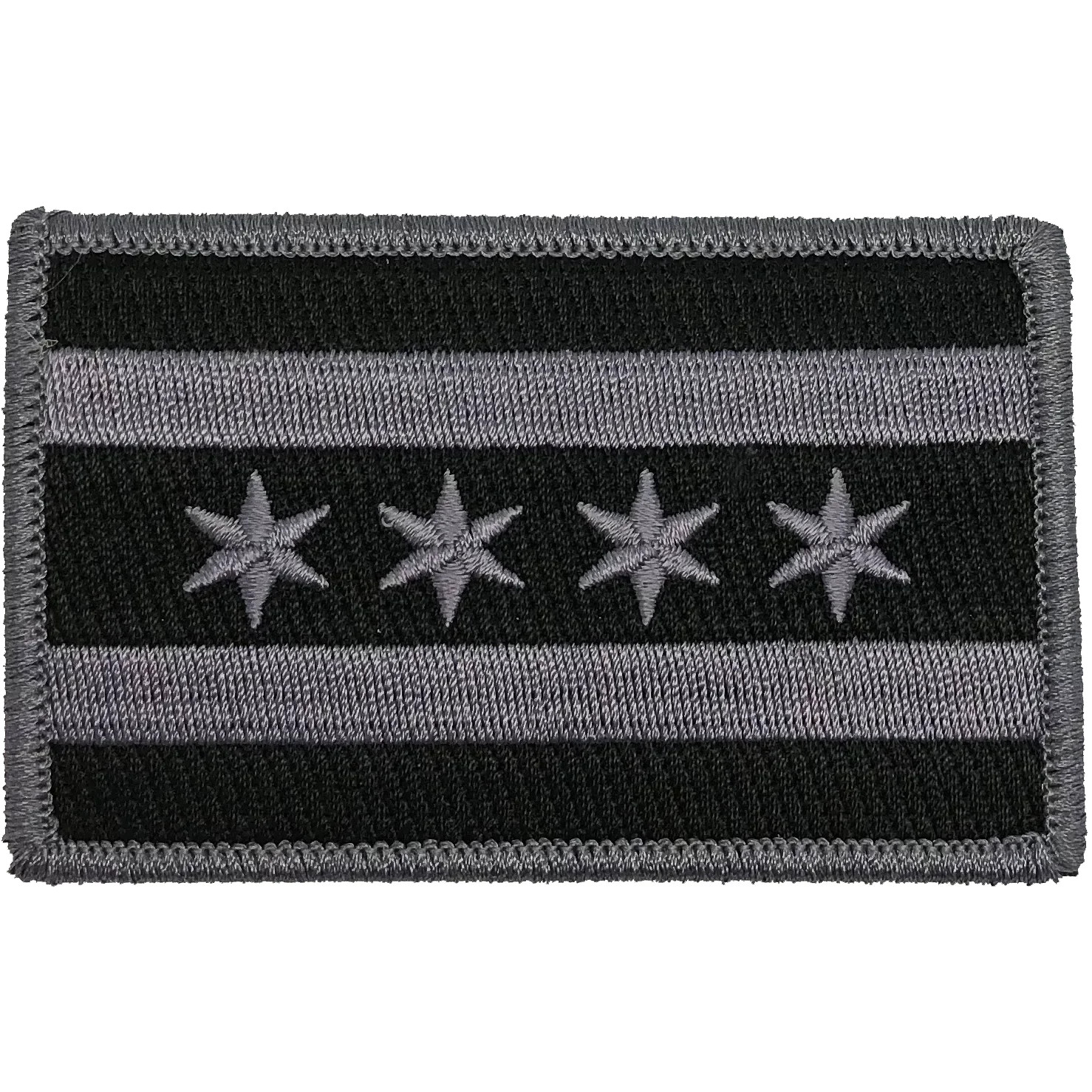 CITY OF CHICAGO FLAG PATCH: Grey & Black, Size 3.5" x 2.25"