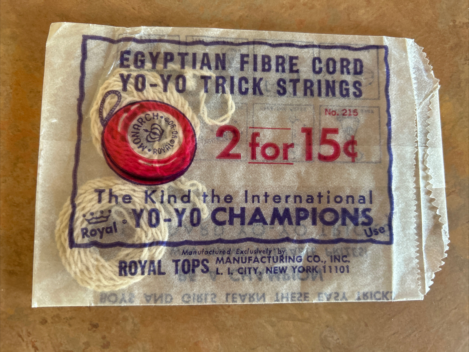 1950-60'S EGYPTIAN FIBRE CORD YO YO TRICK STRINGS ROYAL TOPS 2 STRINGS PER PACK