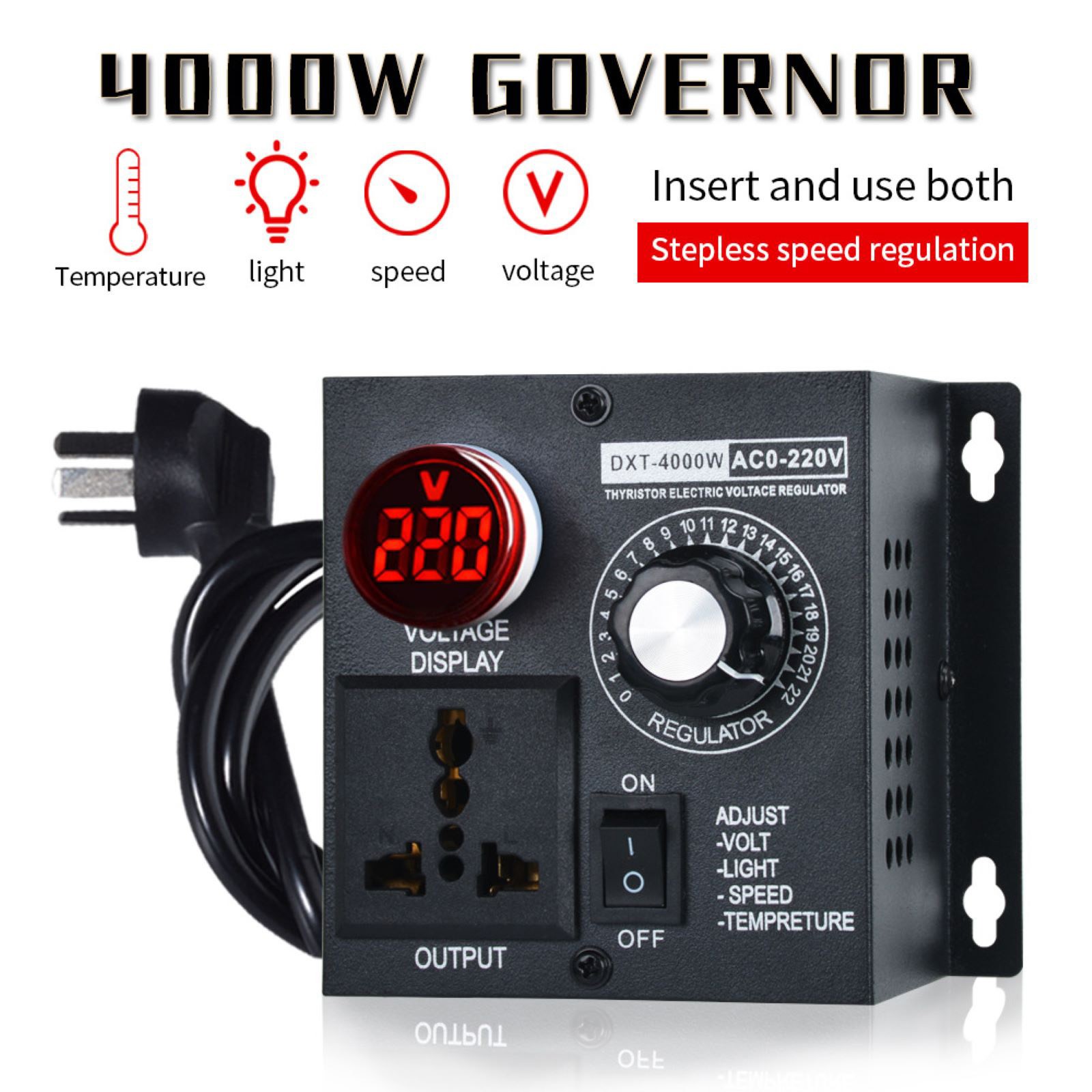 Voltage Regulator Fan Speed Controller Fit AC 10-110V/10-220V Output Voltage