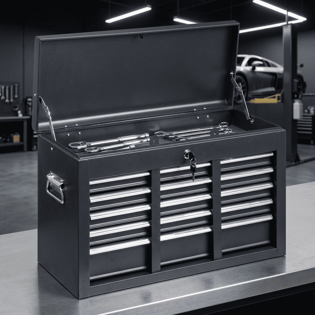 24" Steel Tool Box 5 Drawer Portable Mechanics Chest Lockable Trunk Garage Black
