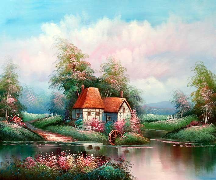 Chart Needlework Embroidery DIY Counted Cross Stitch Pattern-Cottage Lake