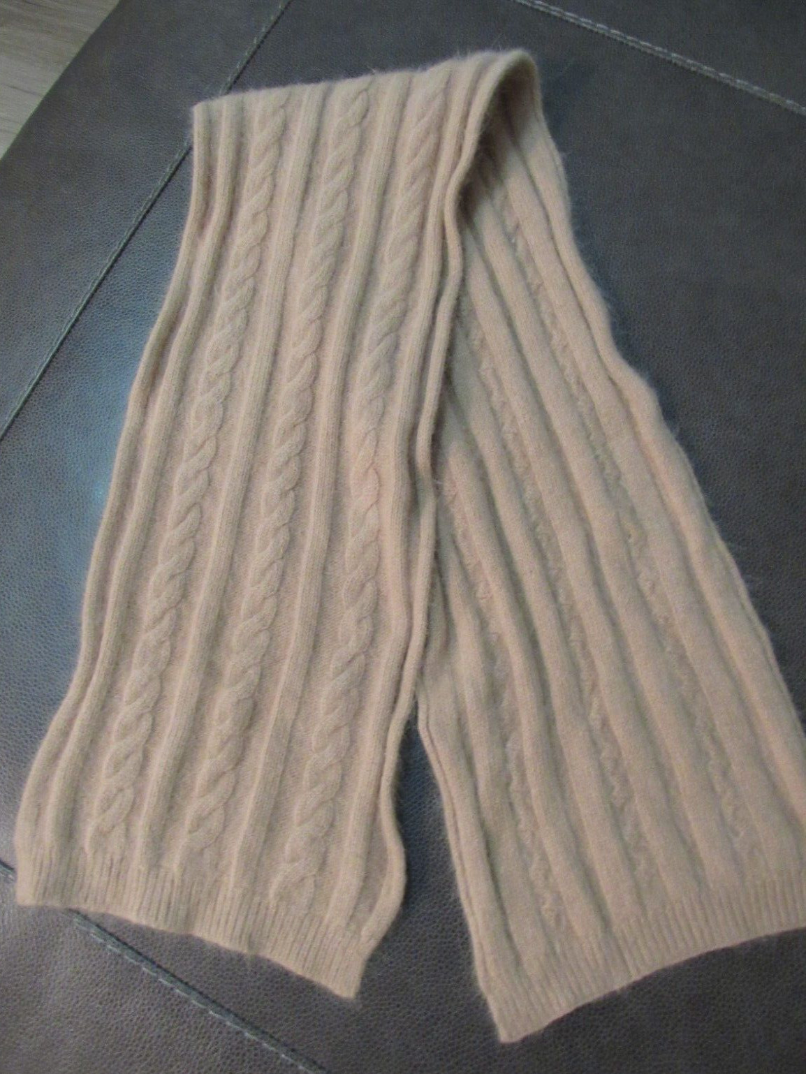 Men's Scarf Tan Beige 70% Angora Wool Blend Cable Knit 9 x 47
