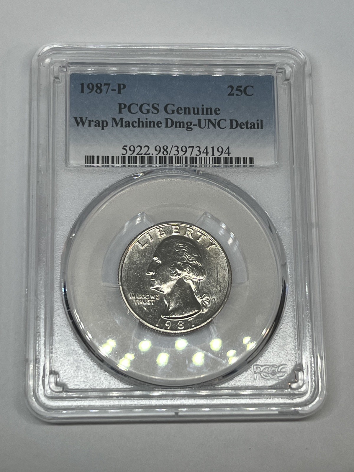 1987 P 25C Philadelphia Washington Quarter - Coin Graded PCGS Genuine UNC