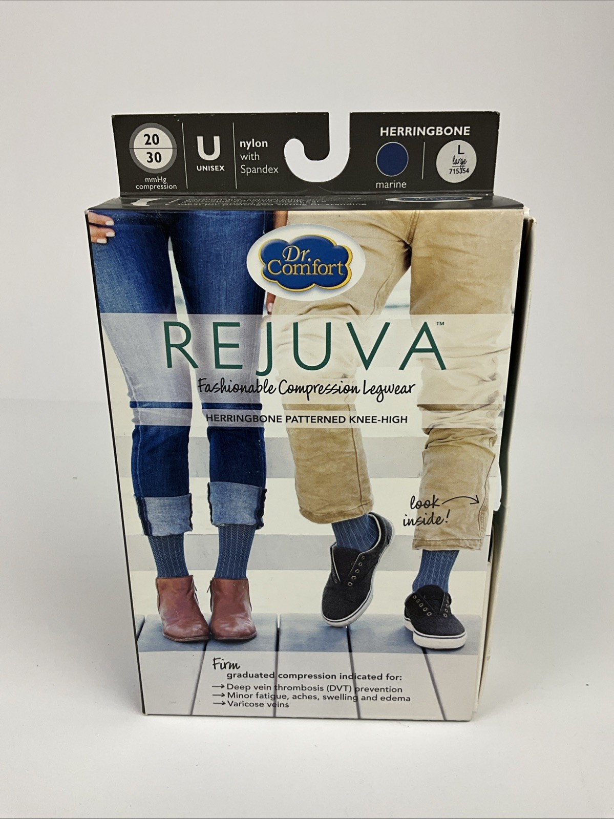 Dr. Comfort Rejuva Compression Legwear Herringbone Marine Knee High Large 20/30