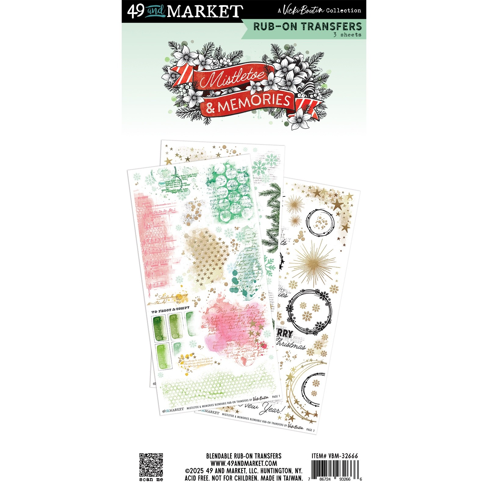 49 And Market Rub-On Transfer Set-Blendable, Mistletoe And Memories