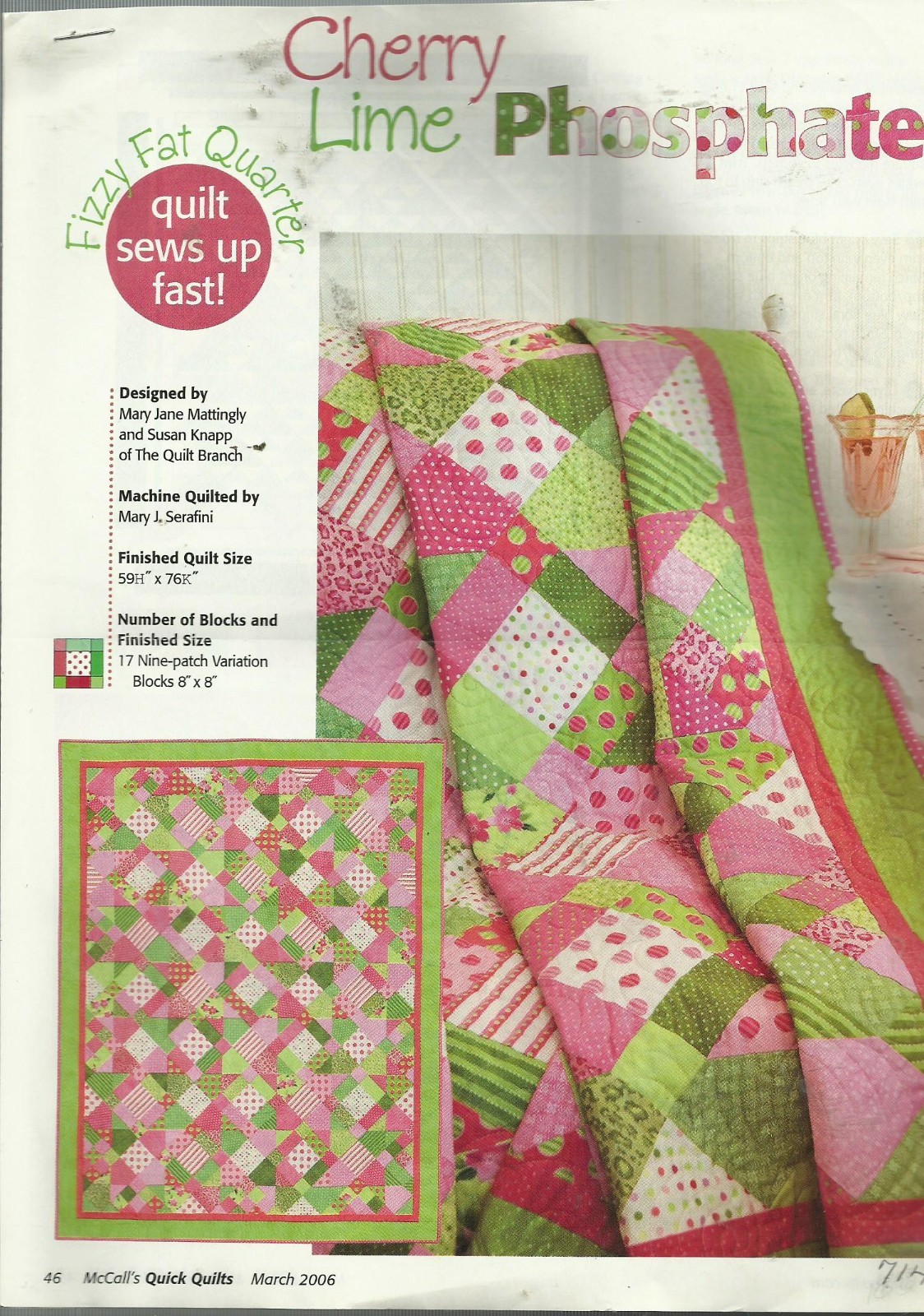 B0318 CHERRY LIME PHOSPHATE QUILT PATTERN/INSTRUCTIONS