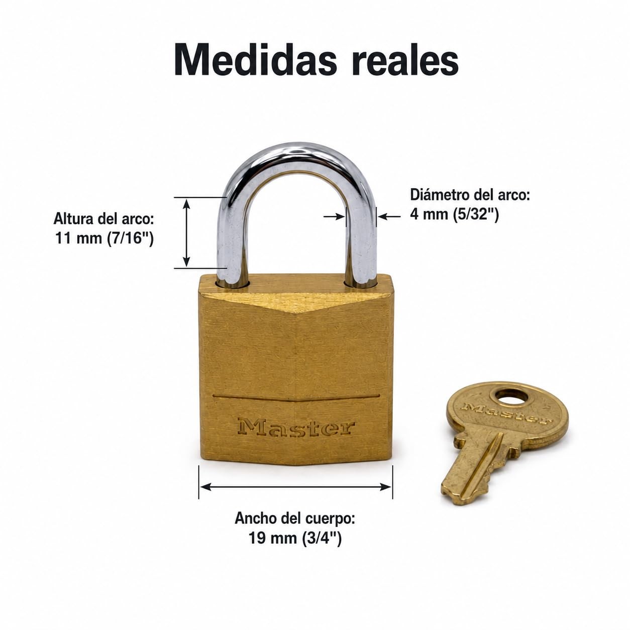 Master Lock Padlock, Solid Brass Lock, 3/4 in. Wide, 120Q 4 Pack, 3/4" 4-Pack