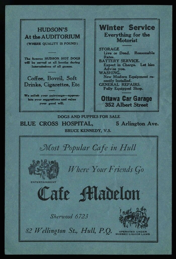 1930-31 1931 TORONTO MAPLE LEAFS @ OTTAWA SENATORS HQ HOCKEY PROGRAM KING CLANCY