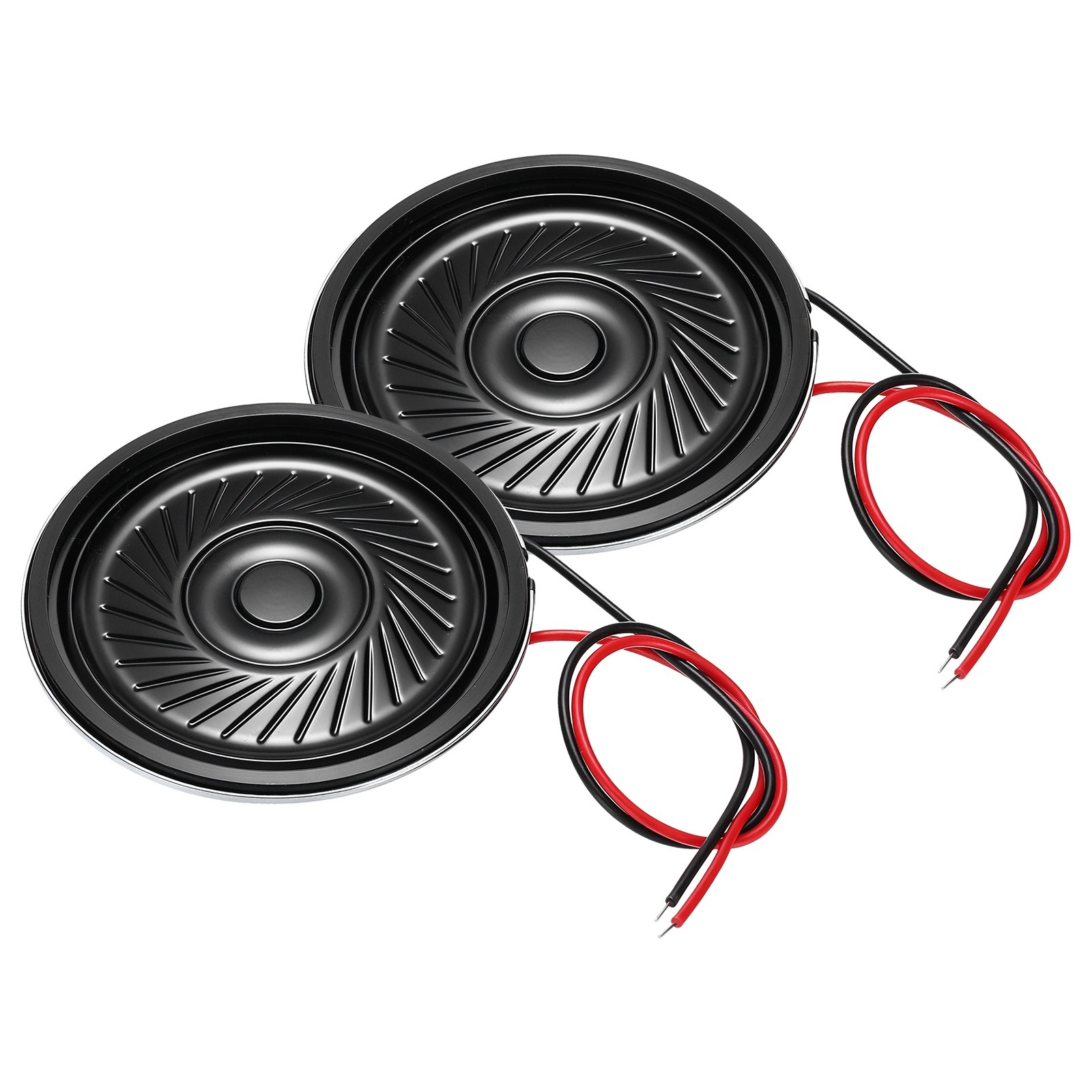 2 Pcs 0.5W 8 Ohm Small Speakers Metal Round Speaker with Wires, 36x5mm Black