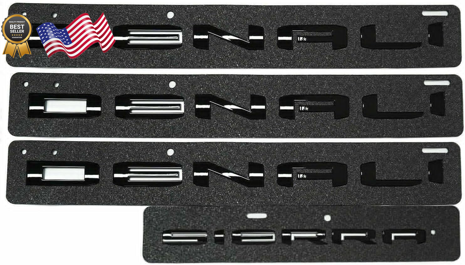 4Pcs Kit 19-22 Sierra Denali Letters Emblems 3D Badge Nameplate Decal Sticker