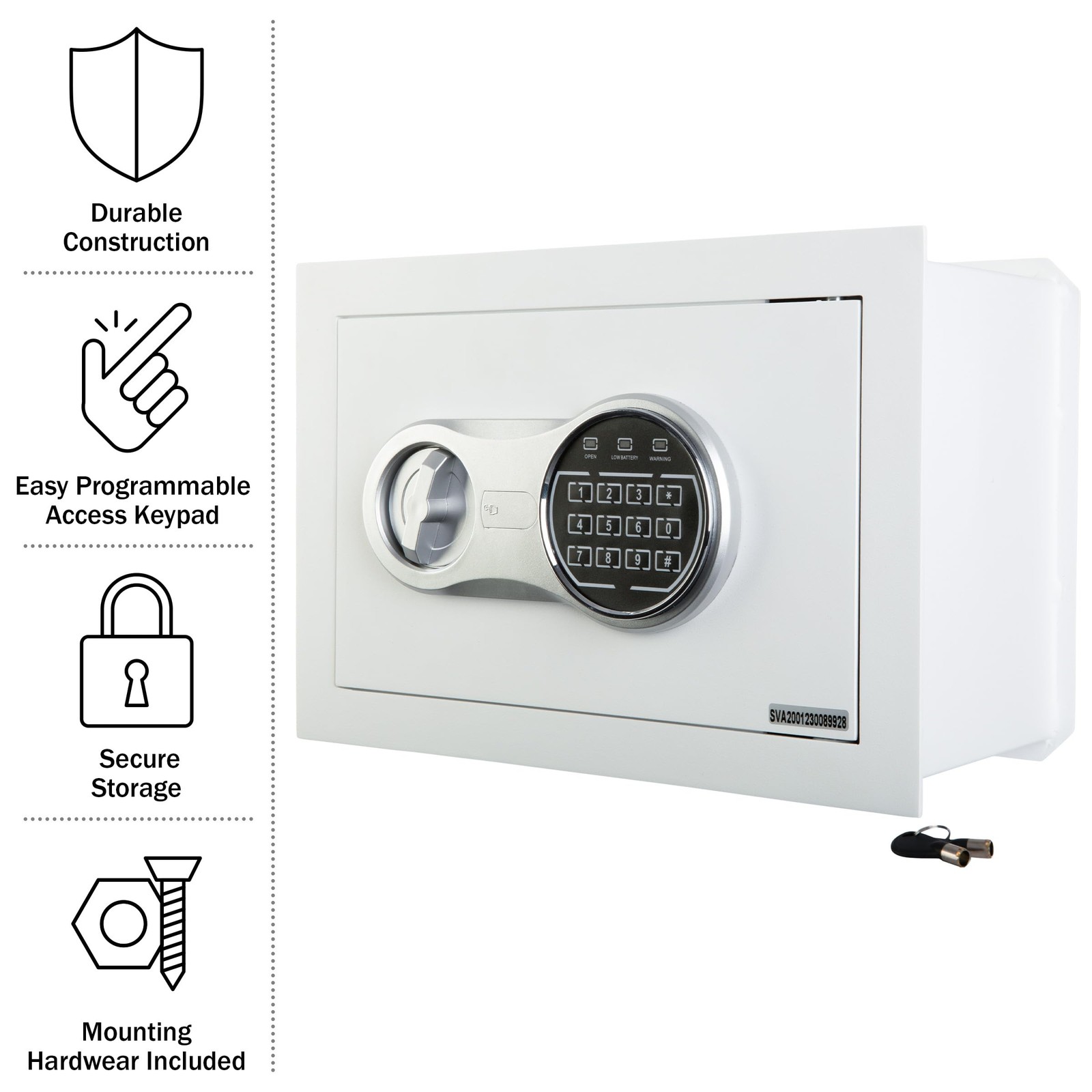 Wall Safe - Digital Safety with Passcode for Quick Access and Backup Key - Pe...