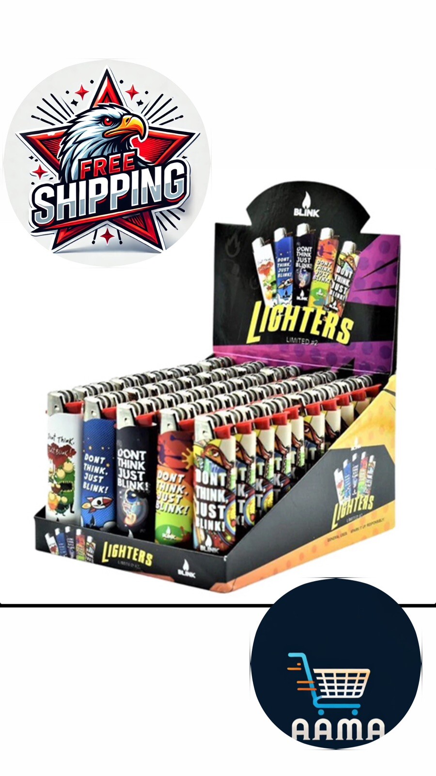 50 Packs BLINK  Lighters Adjustable Flame Portable