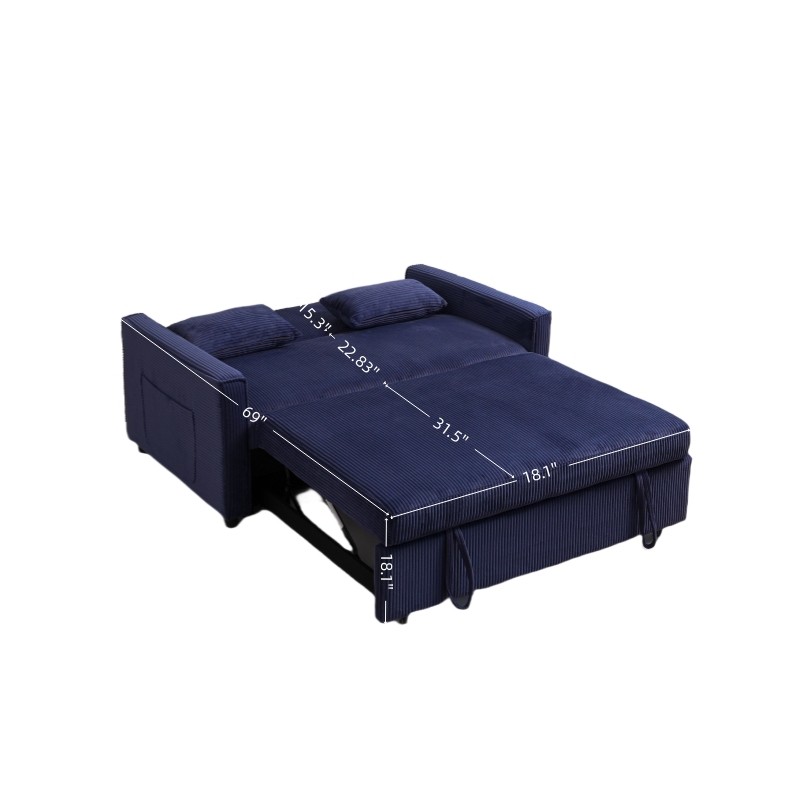 Futon Sofa Bed,3-in-1 Multi-Functional Corduroy Sleeper Couch Pull-Out Bed,Adjus