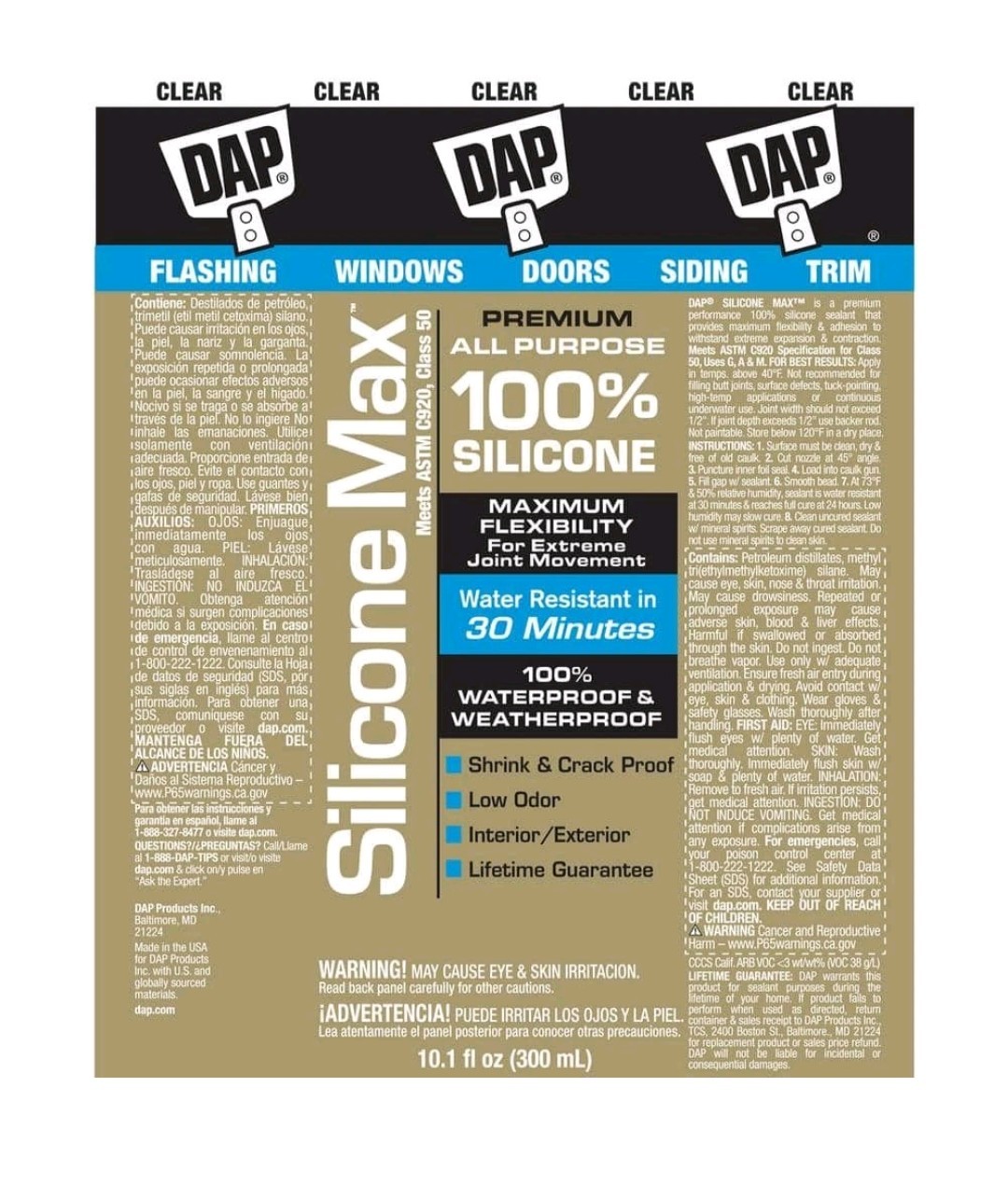 NEW DAP Waterproof Clear Silicone Max Window, Door And Siding 2.8oz Home Repair