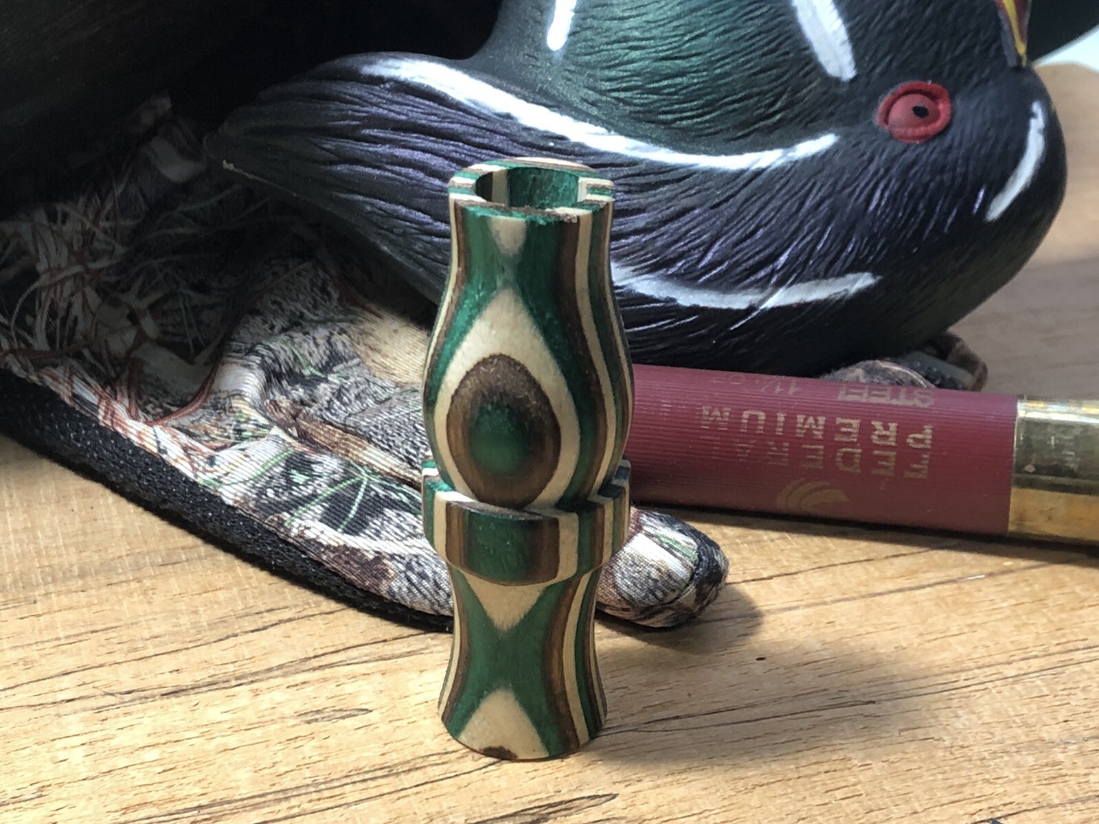 Big Tom’s Game Calls Wood Duck Squealer  Green Laminate Wood. Duck Call Woodies