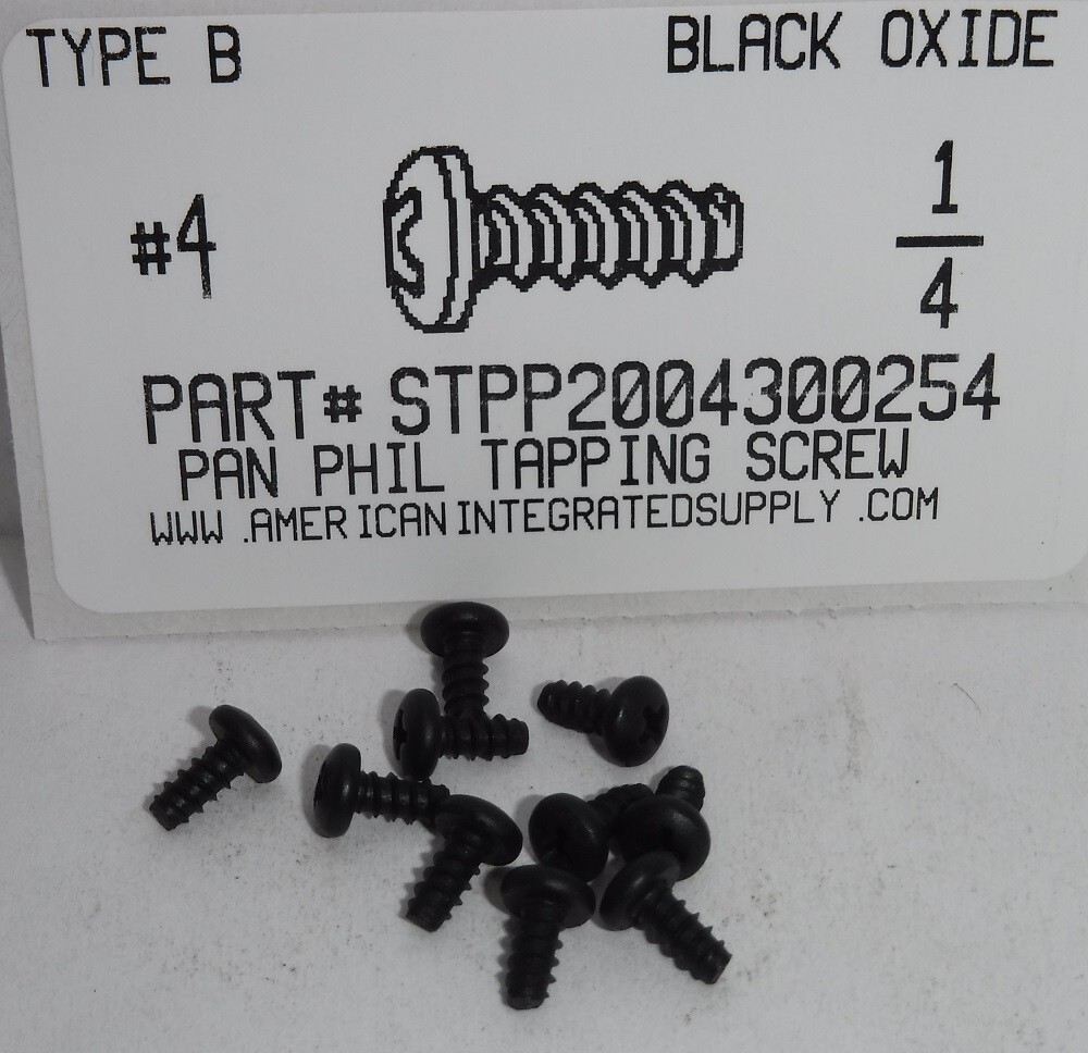 #4x1/4 Pan Head Phillips Tapping Screws Type B Steel Black Oxide (100)