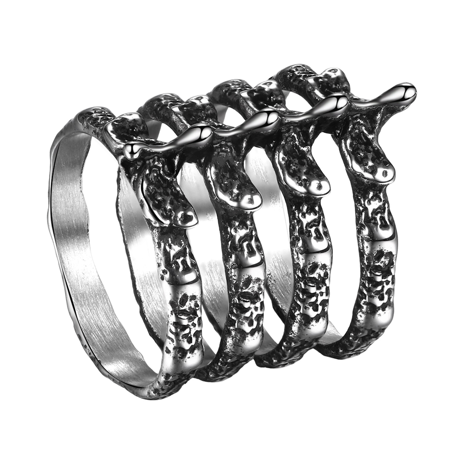 Gothic Punk Ring Vintage Spine Skeleton Stainless Steel Band Men Women Size 7-12