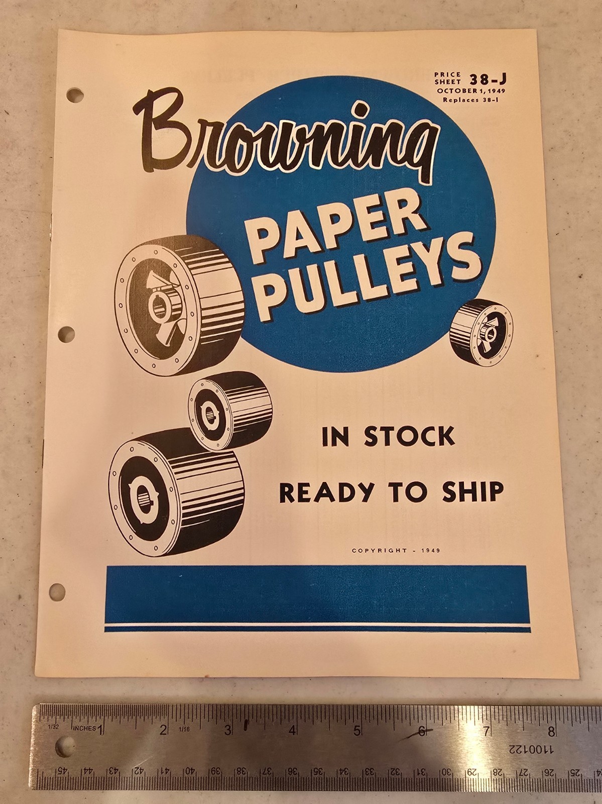 Oct 1949 Browning Paper Pulleys Price Sheet 38-J - FREE SHIPPING W/TRACKING