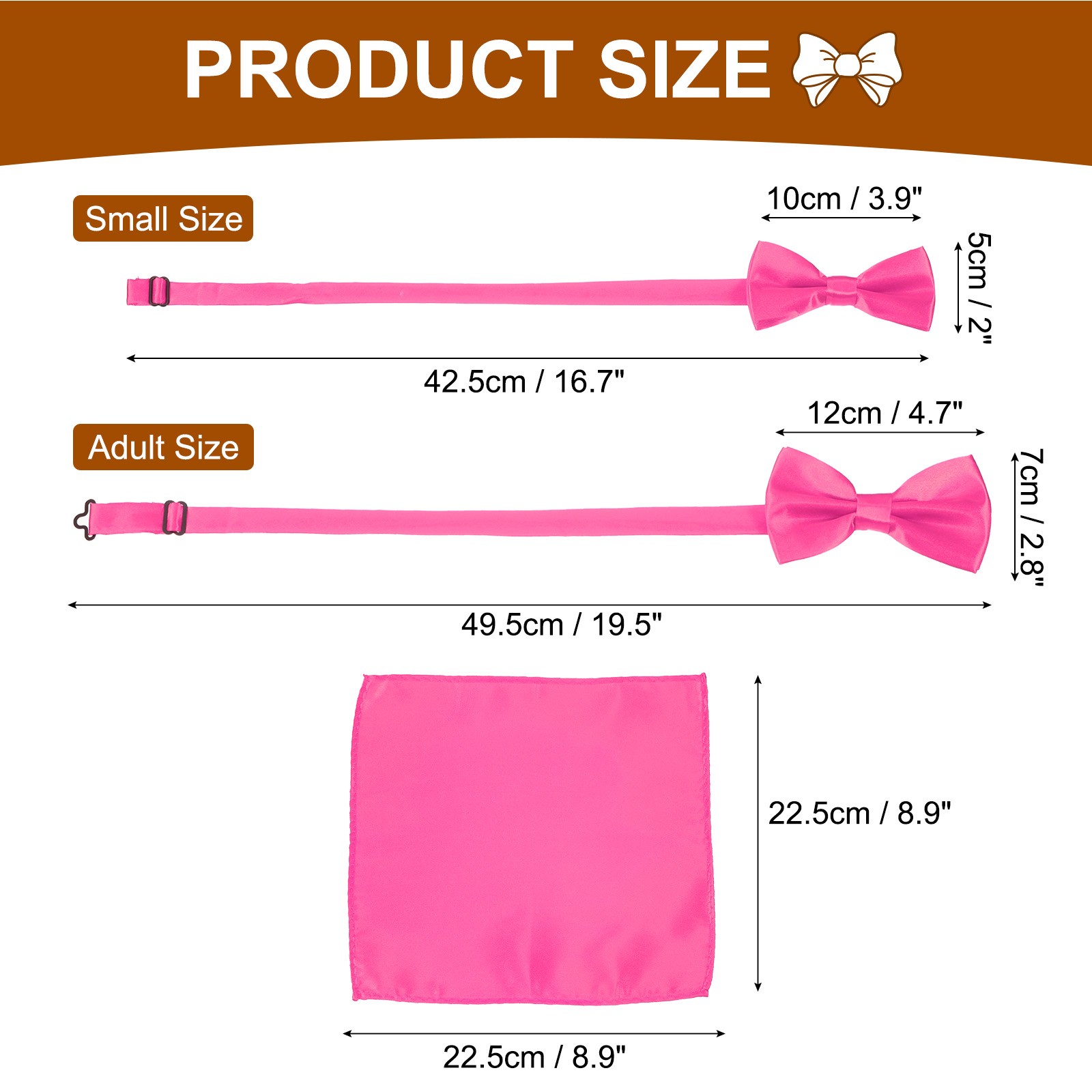 Bow Tie for Men, Adjustable Bow Ties with Pocket Square(Rose Red, 2Size)