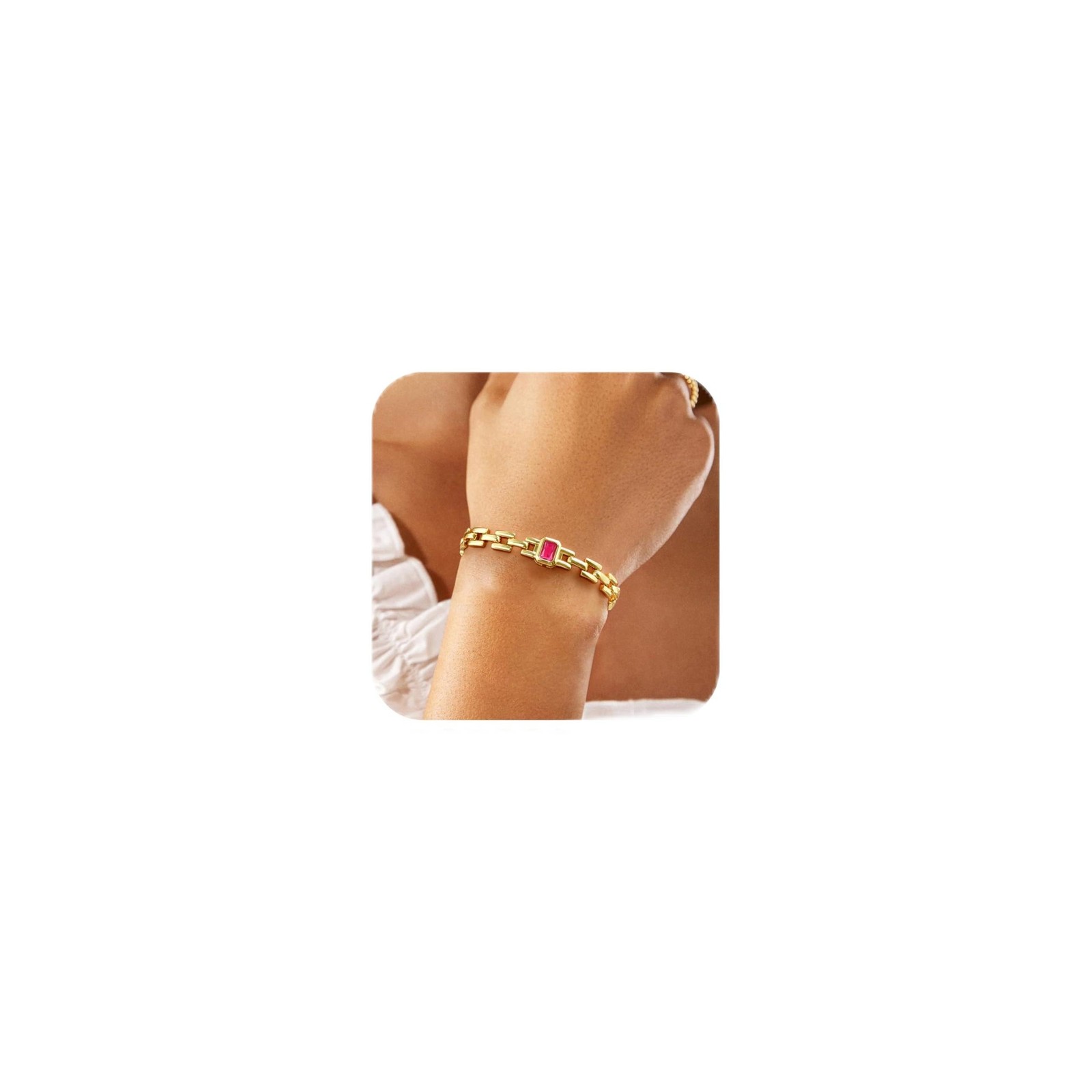 Gold Birthstone Bracelet for Women - 14K Gold Plated Adjustable Watch Band Ch...