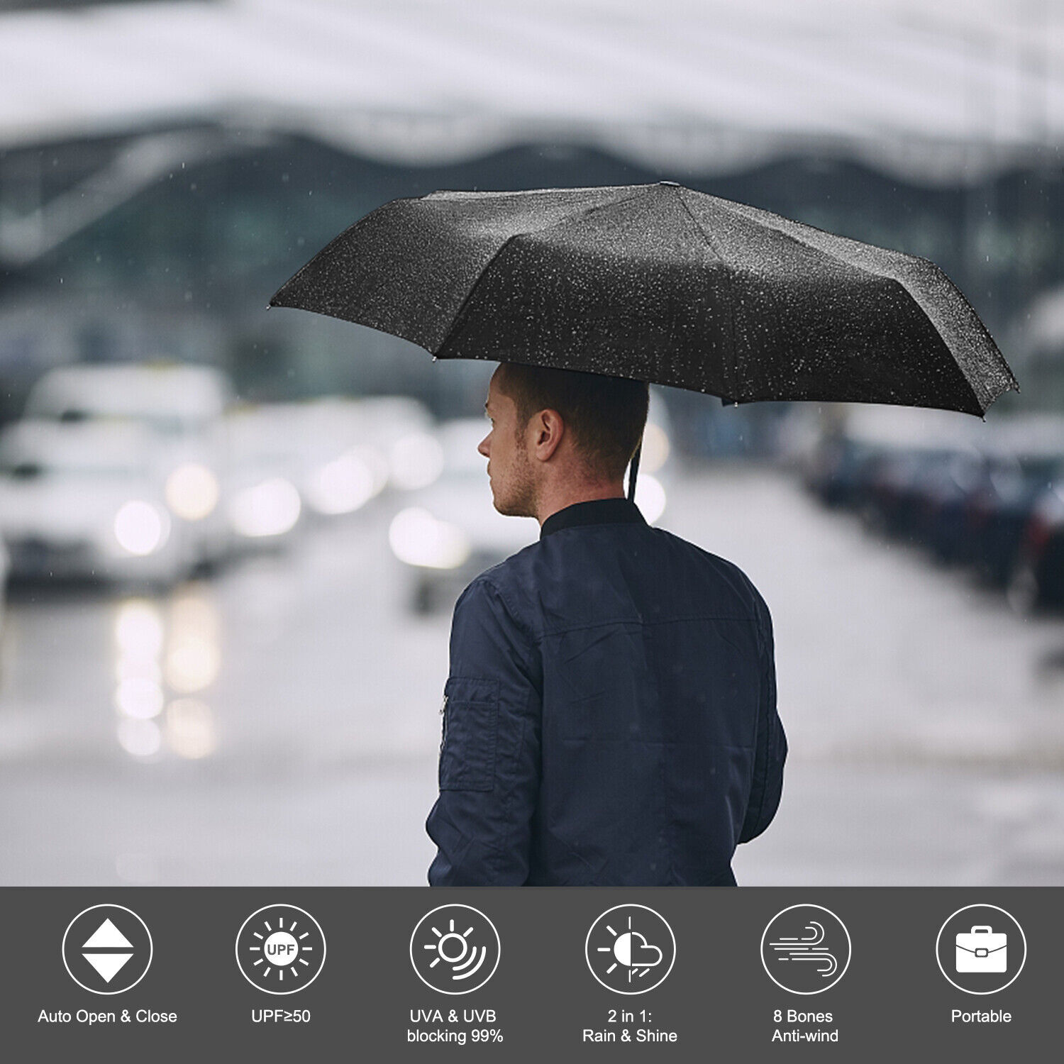Automatic Umbrella Anti-UV Sun/Rain Windproof 3 Folding Compact Umbrella