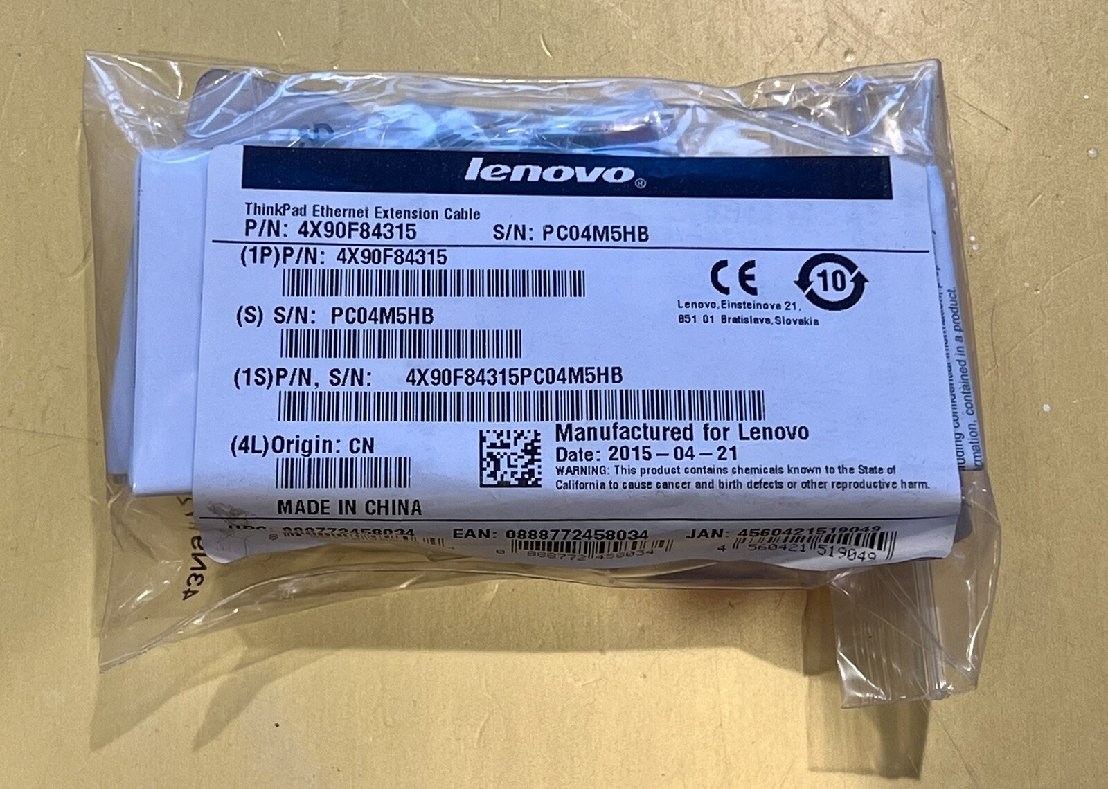 Genuine Lenovo ThinkPad X1 Carbon Ethernet Adapter Expansion Cable 4X90F84315