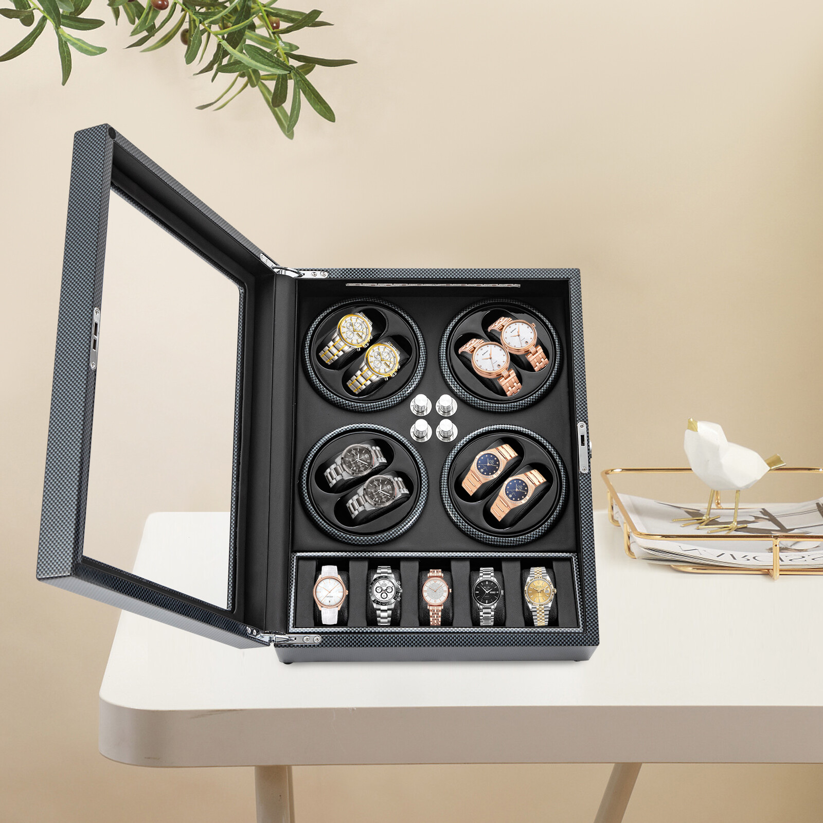LED Light Automatic Watch Winder Box Display Storage Case 8+5 Watch Winder Box