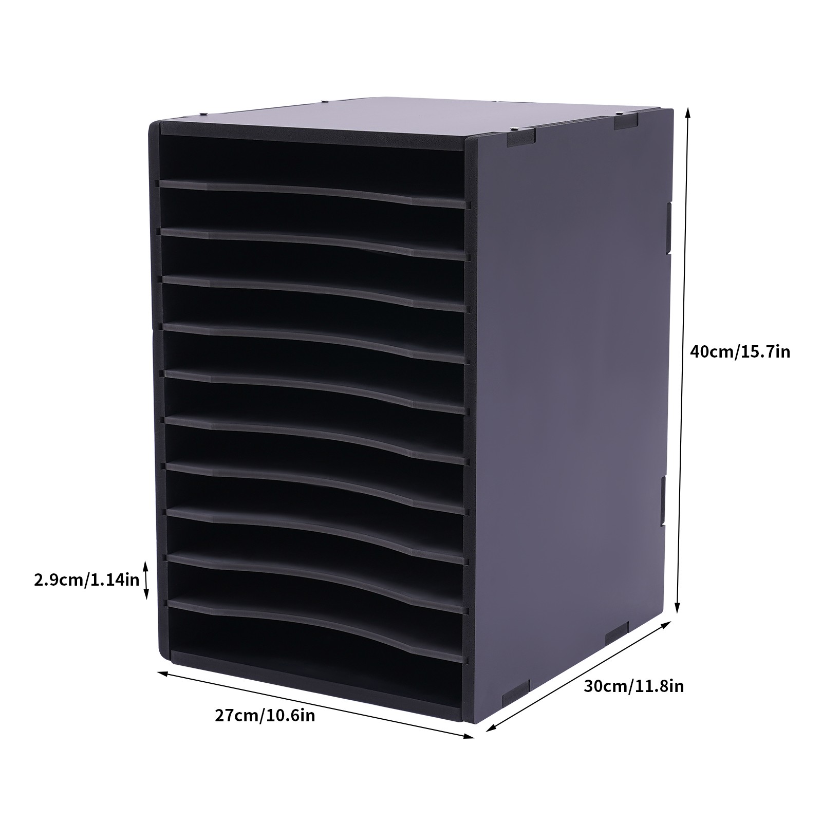 Vertical Desktop Sorter, 11 Compartment, Black, Letter-size Shelves