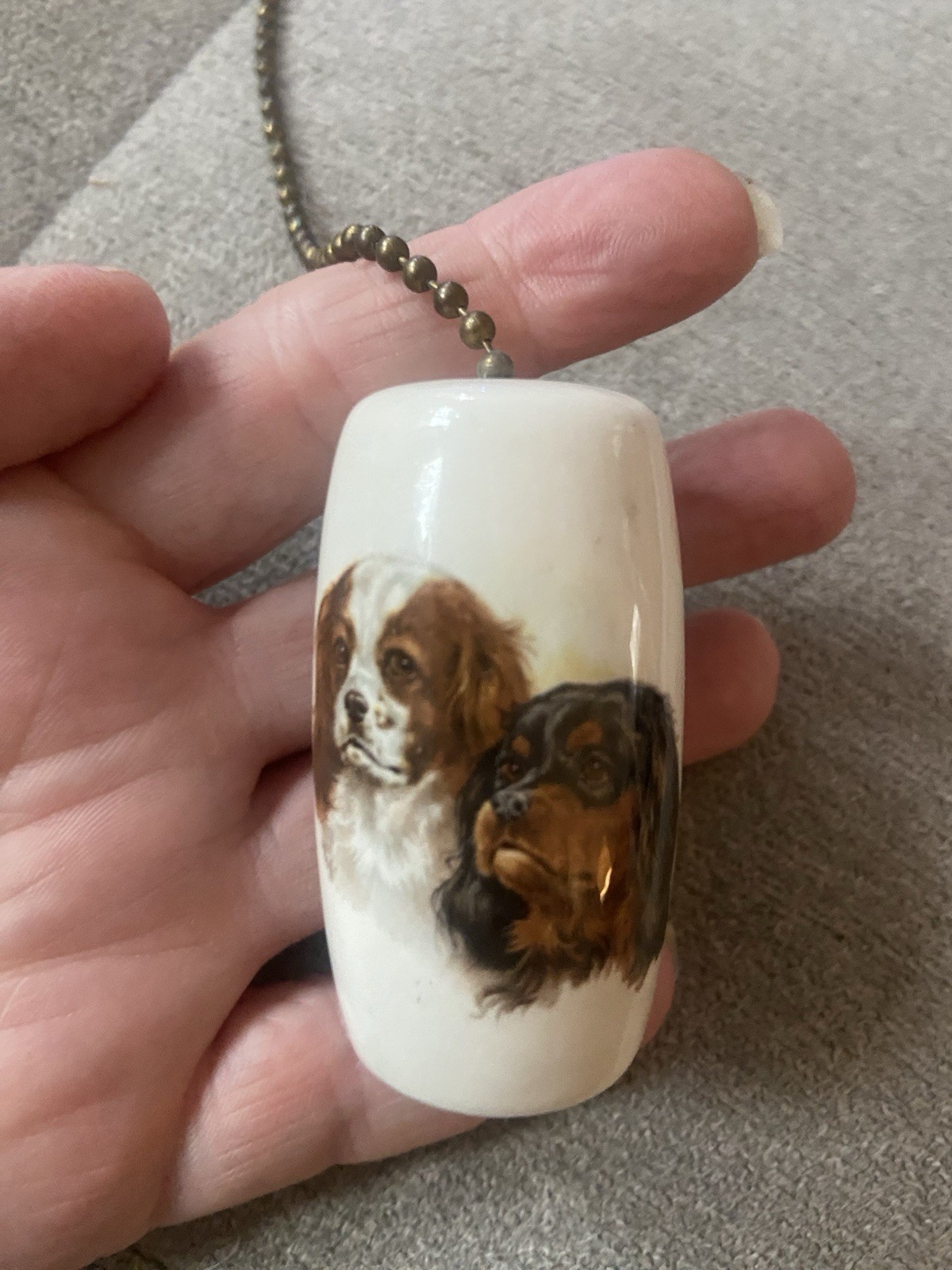 VTg Ceramic Porcelain Pull Chain Light Or Fan Cavalier King Charles Spaniel
