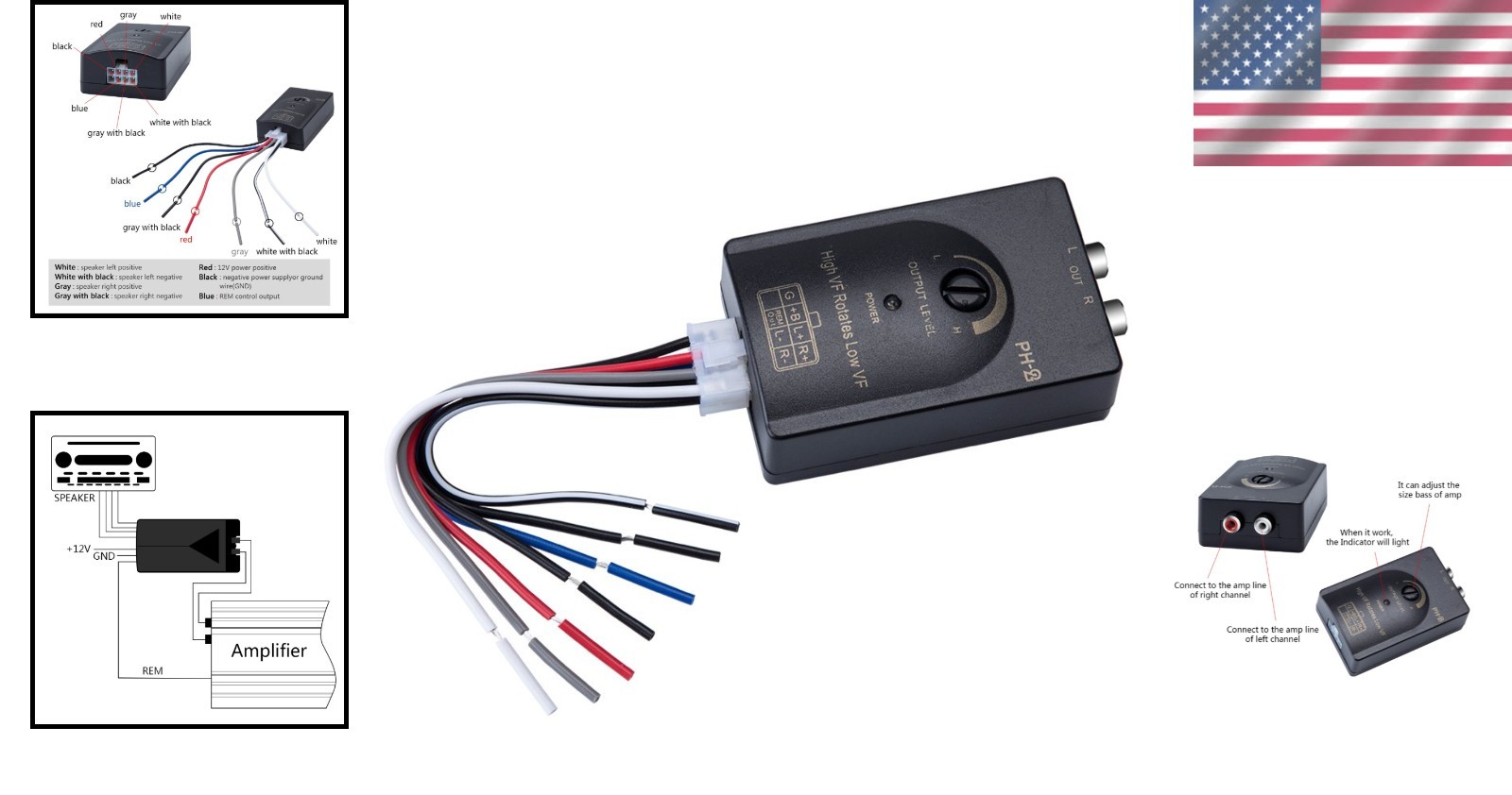 Adjustable Car Audio RCA Converter – Optimize Bass Levels & Install with Ease