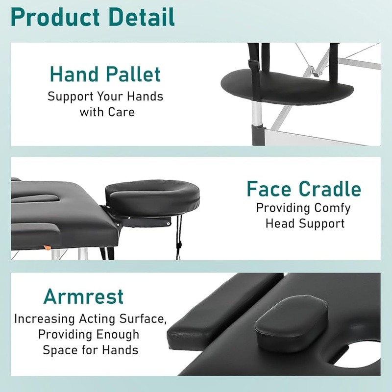 Portable Massage Table Easy Setup Adjustable Height Lightweight Spa Bed 450lbs