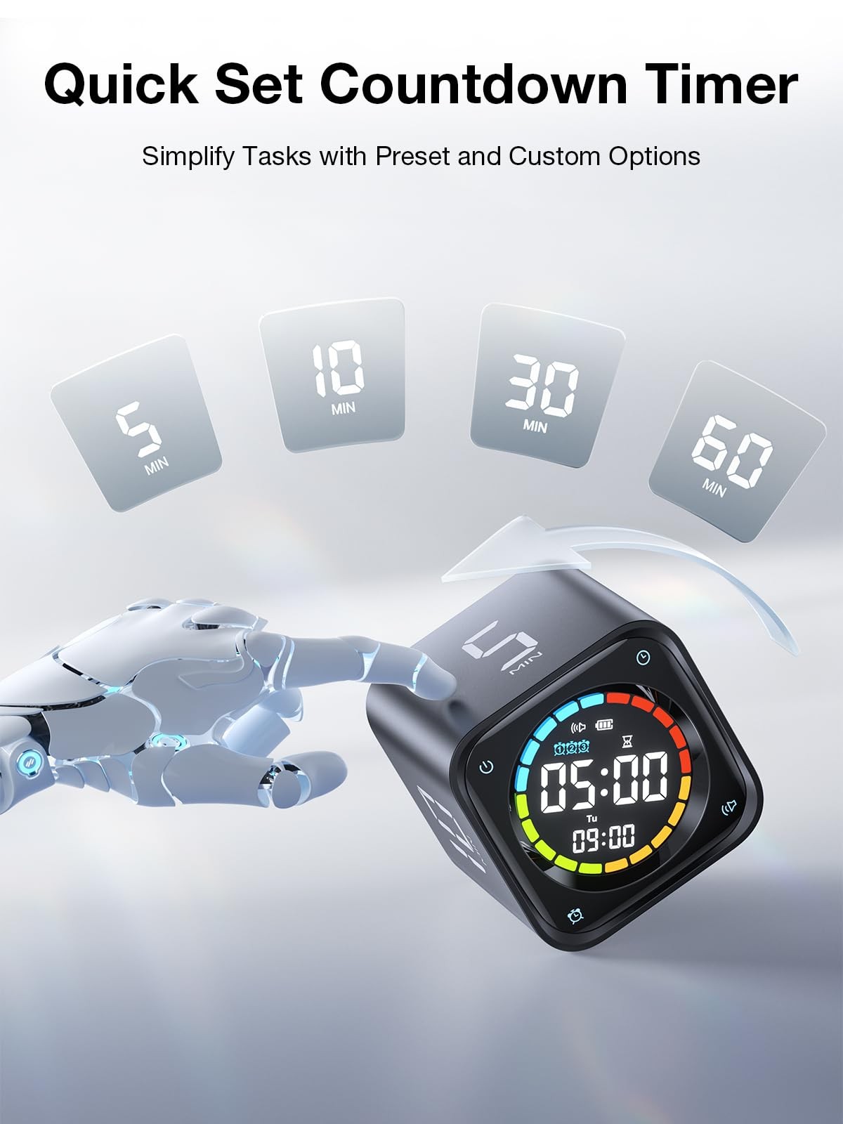 TK3 Pomodoro Timer Cube, Desk Productivity Timer with 5/10/30/60 Min Presets,...