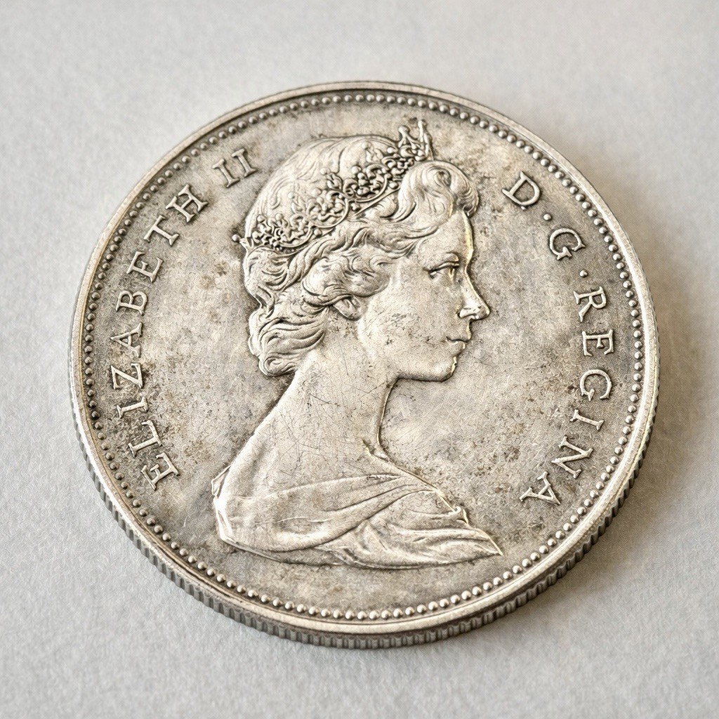 1966 Canadian Silver Dollar Coin Queen Elizabeth 80% Fine Silver Content