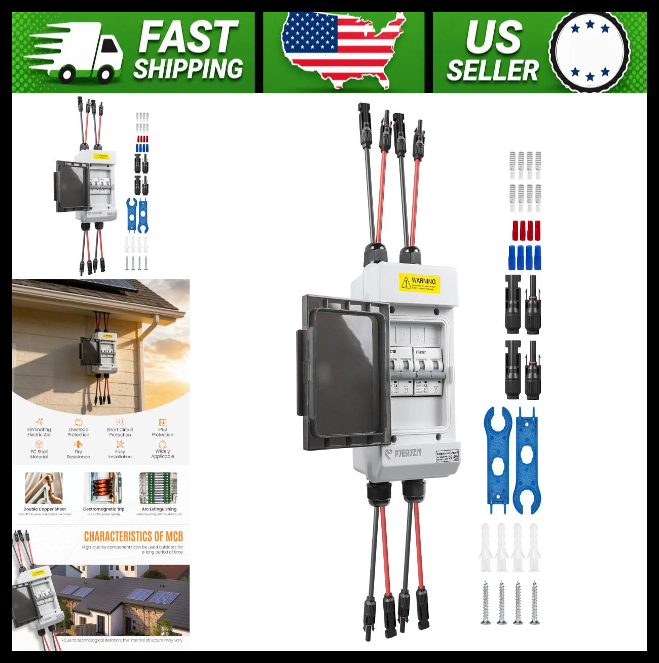 Solar Panels Disconnect Switch 30A 1000VDC PV Shut Off Box IP66 Waterproof