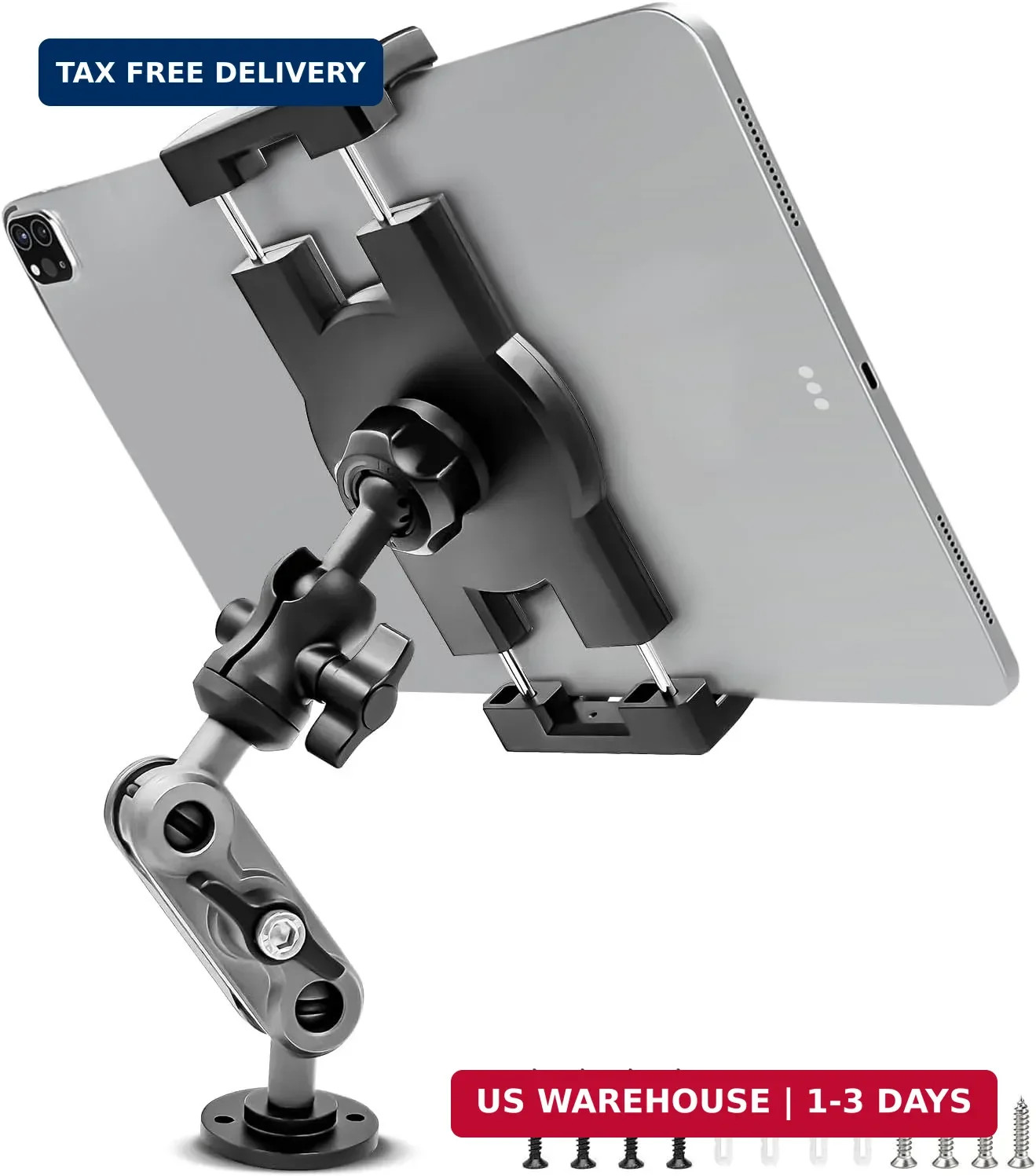 Aluminum Heavy Duty Drill Base Tablet Holder Car Mount Dashboard, 360° Adjustabl