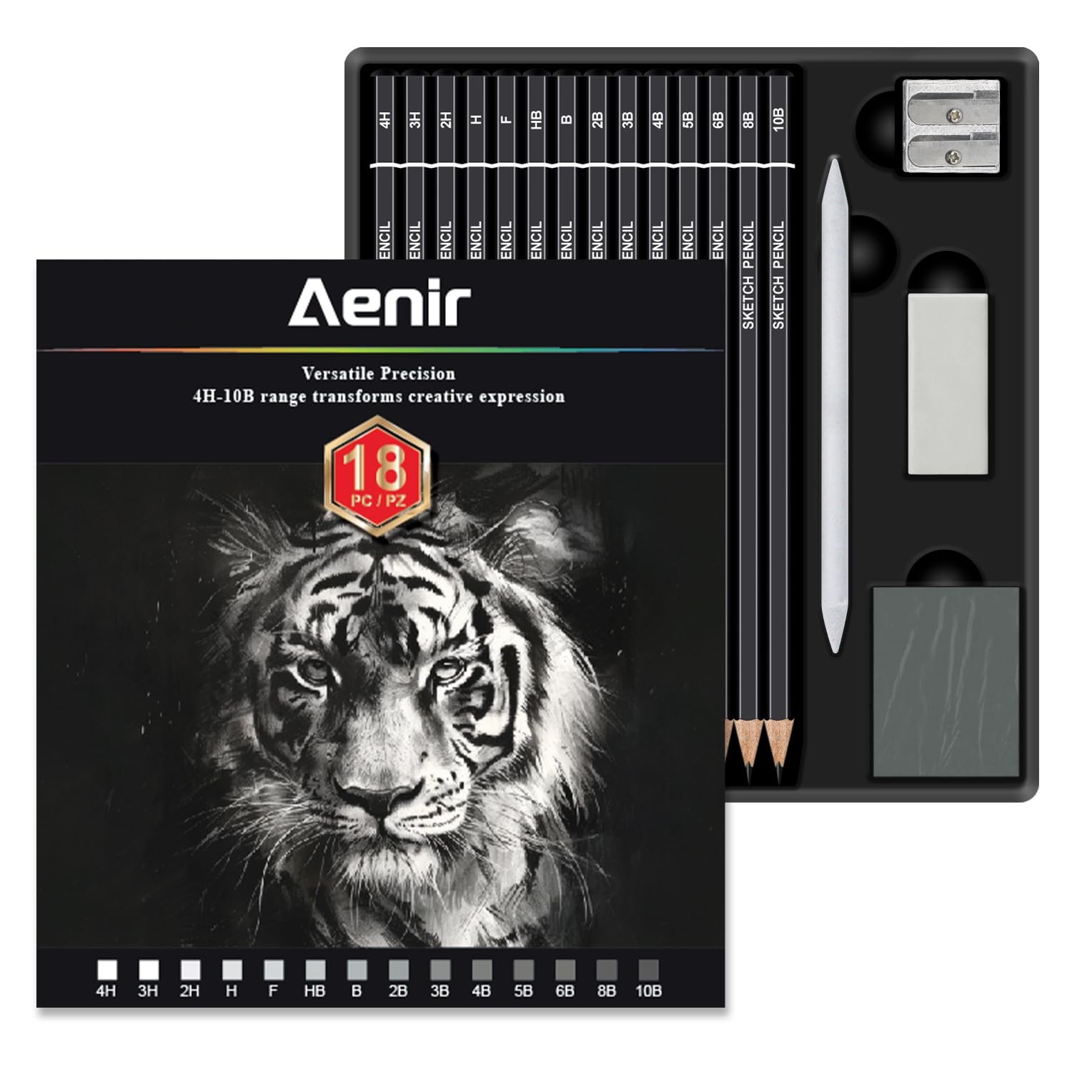 Aenir Sketch Pencils for Drawing, Drawing 18 Pcs Graphite Set, Black