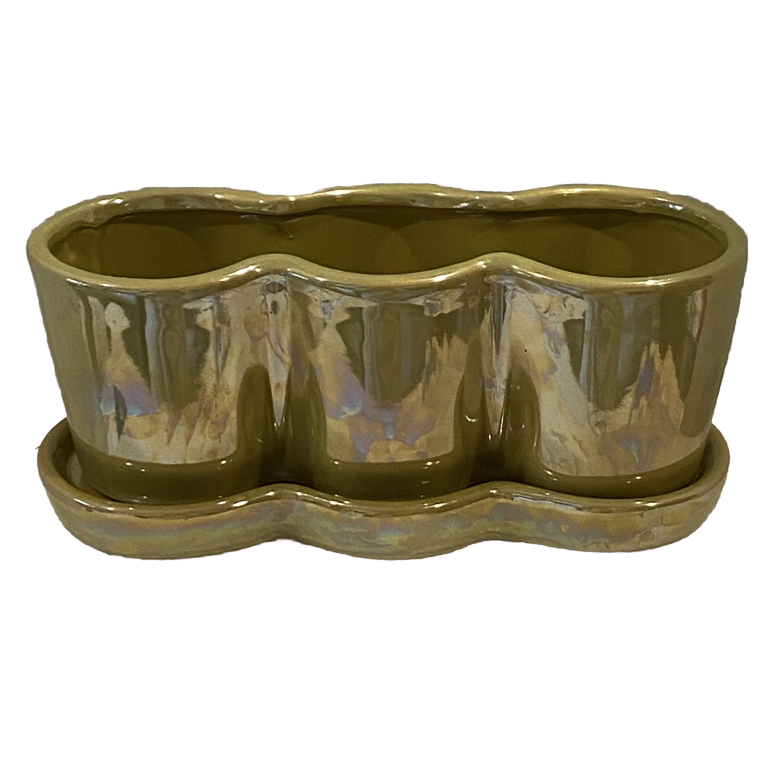 Pier 1 Irridescent Ceramic Planter Set