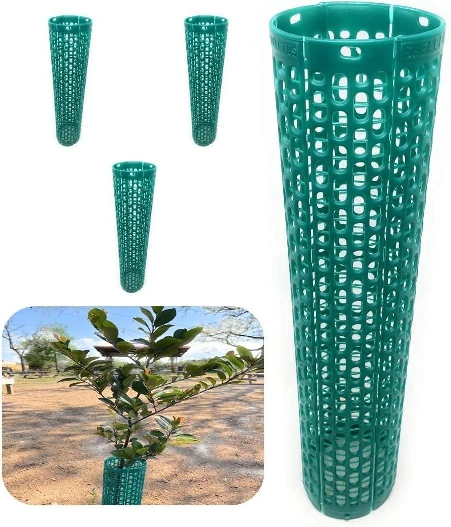 Tall 15" Green Tree Trunk Guards, 60pc, Stackable, Airflow, Weed Eater Proof