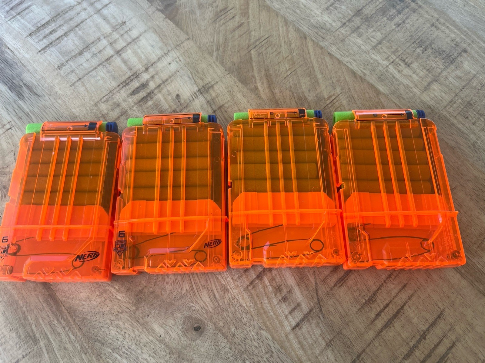 Nerf 6 Dart Magazines Clip Orange Clear Elite - N-Strike Lot Of 4 Replacement