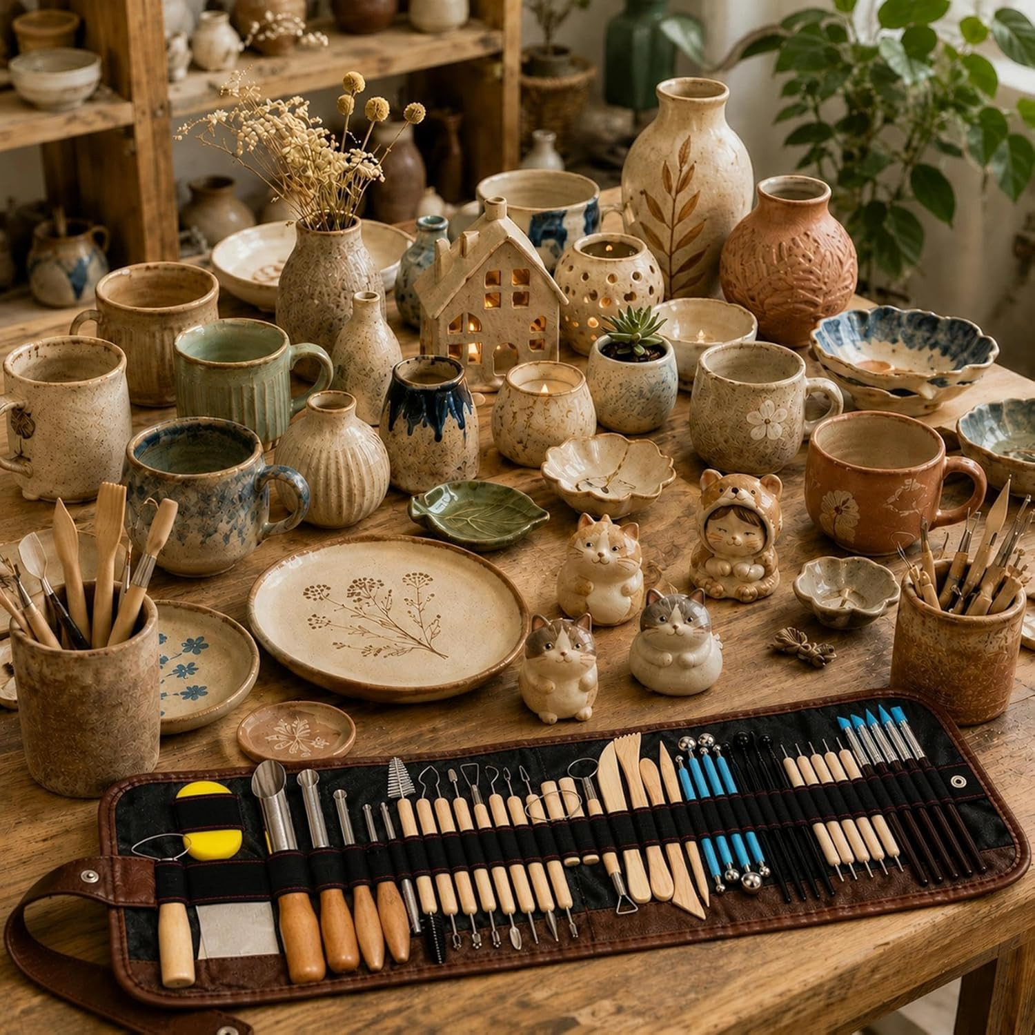 47PCS Pottery Tools Kit Clay Sculpting Ceramic Carving Modeling Set with Case