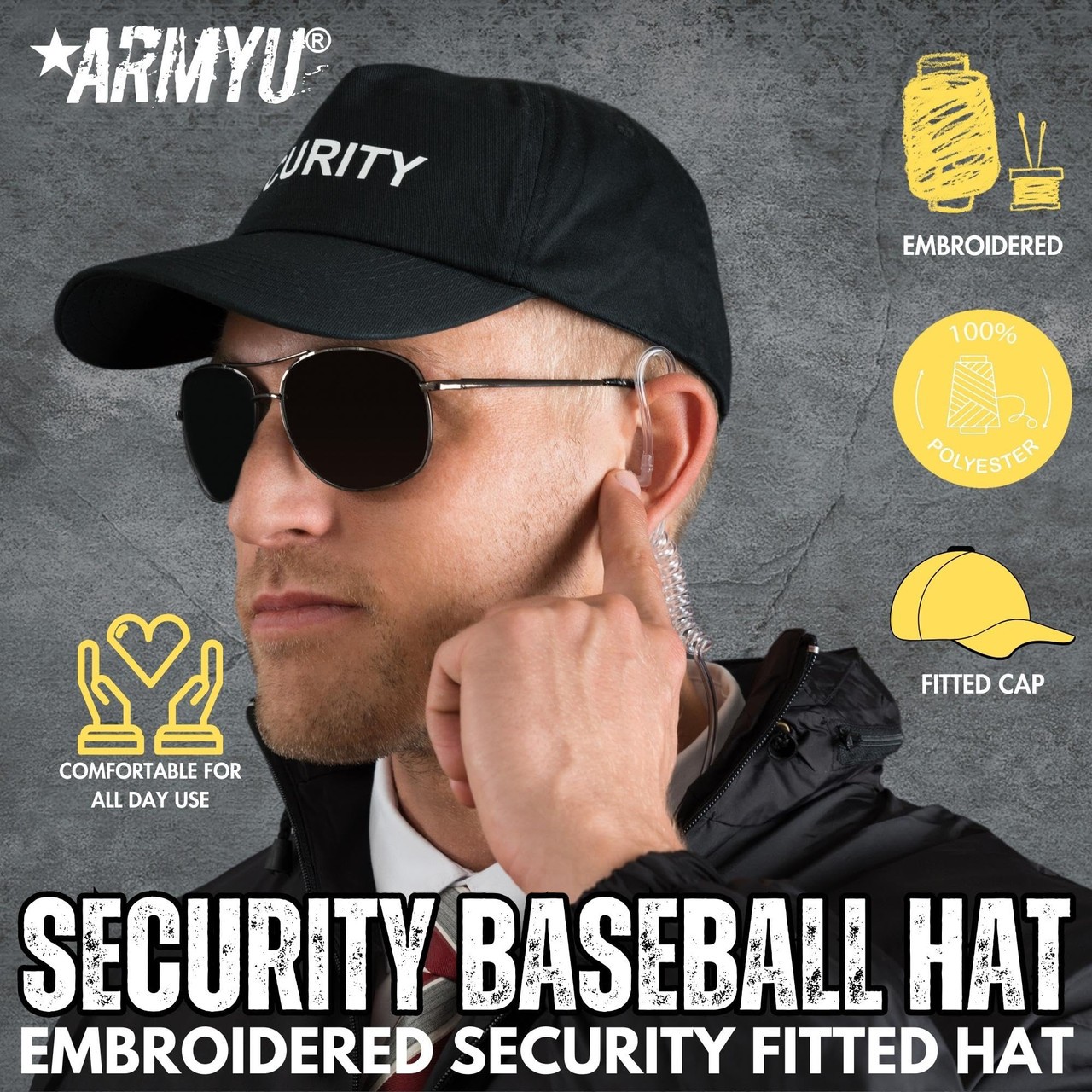 SECURITY Fitted Baseball Hat Uniform Guard Officer Pro-Formance Flexfit Cap