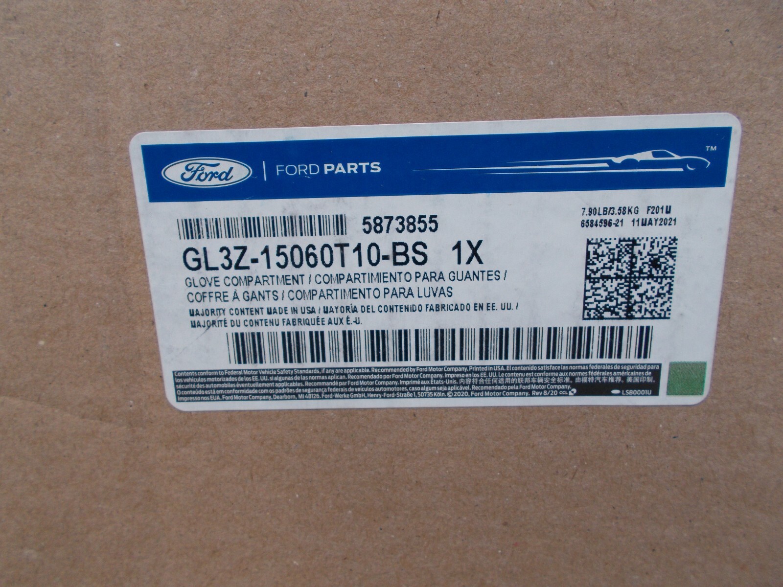 New Ford OEM Grey Glove Box GL3Z-15060T10-BS