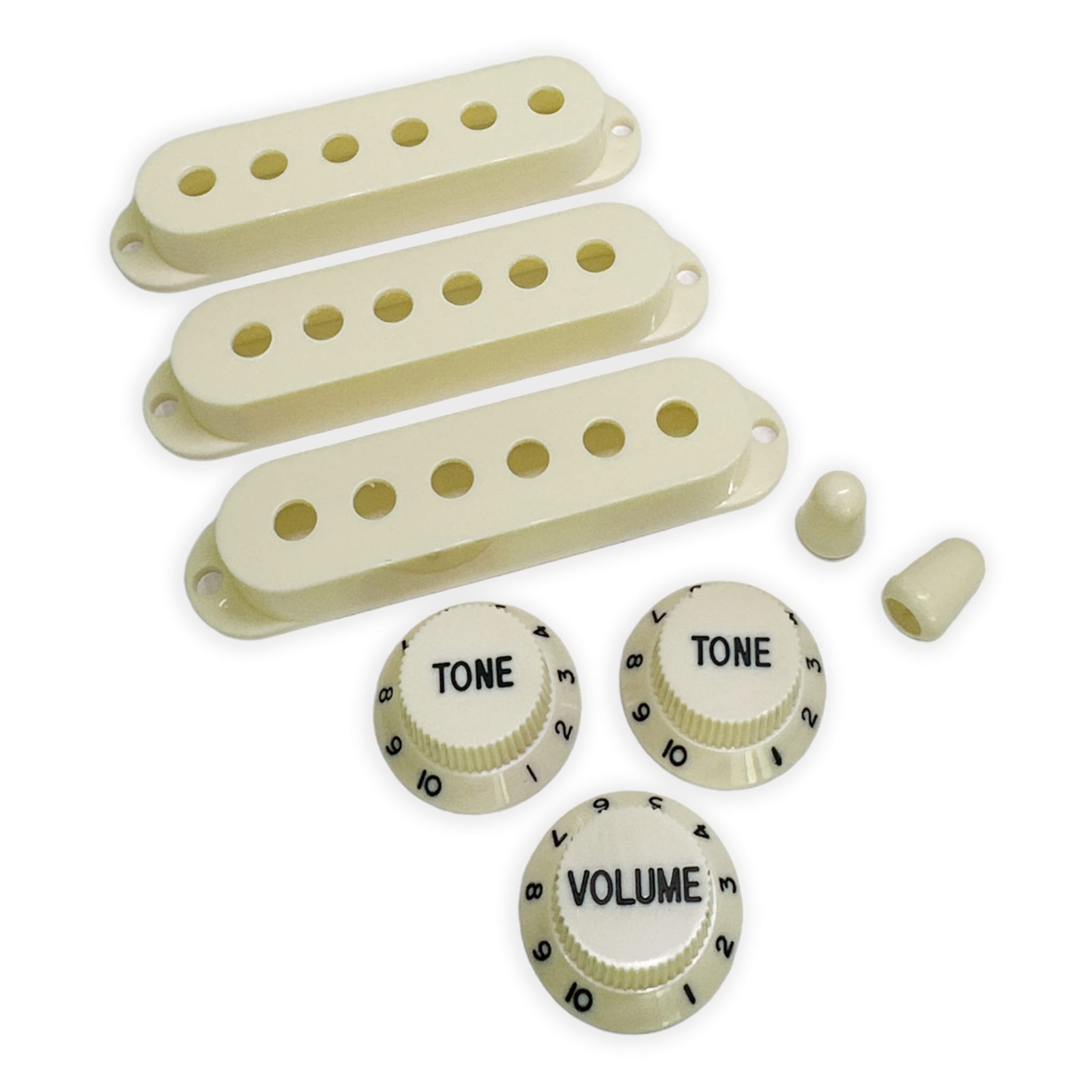 AxLabs Strat Pickup Covers Set Modern Spacing, Vintage White w/ Black Lettering