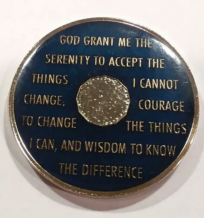 44 Year AA Sobriety Coin Medallion- Rich Midnight Blue Enamel 44th Year XLIV
