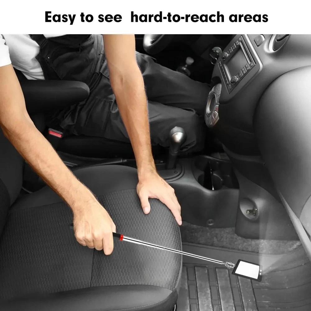 Inspection Mirror LED Lighted Mechanic Telescoping illuminate Swivel Extendable