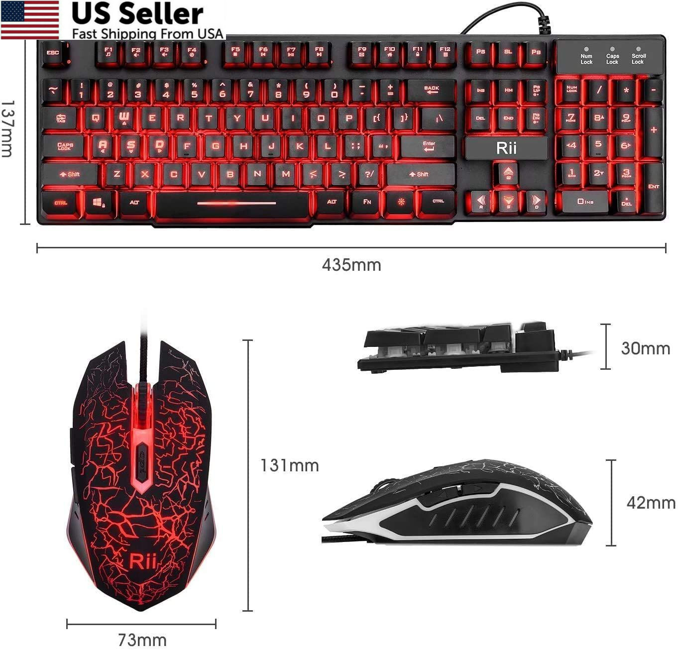 Rii Gaming Keyboard and Mouse Set, 3-LED Backlit Mechanical